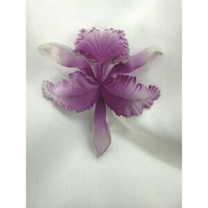Vintage West Germany Purple Orchid Flower Brooch Celluloid Plastic Floral Pin